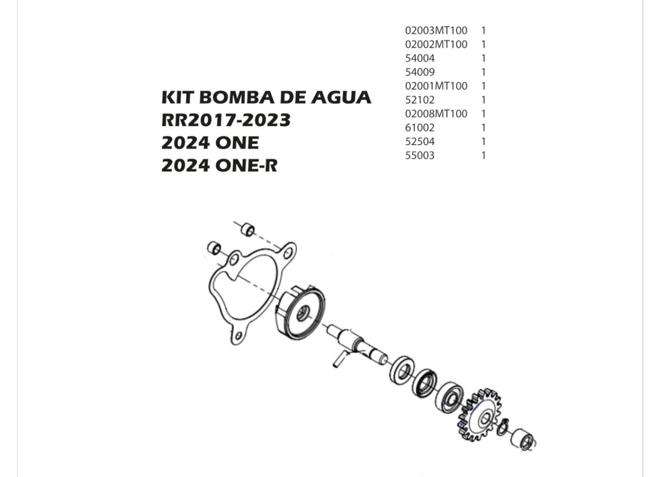 KIT0201RM00 - KIT WATER PUMP (RR 2107 - 2023, ONE 2024, ONE R 2024)
