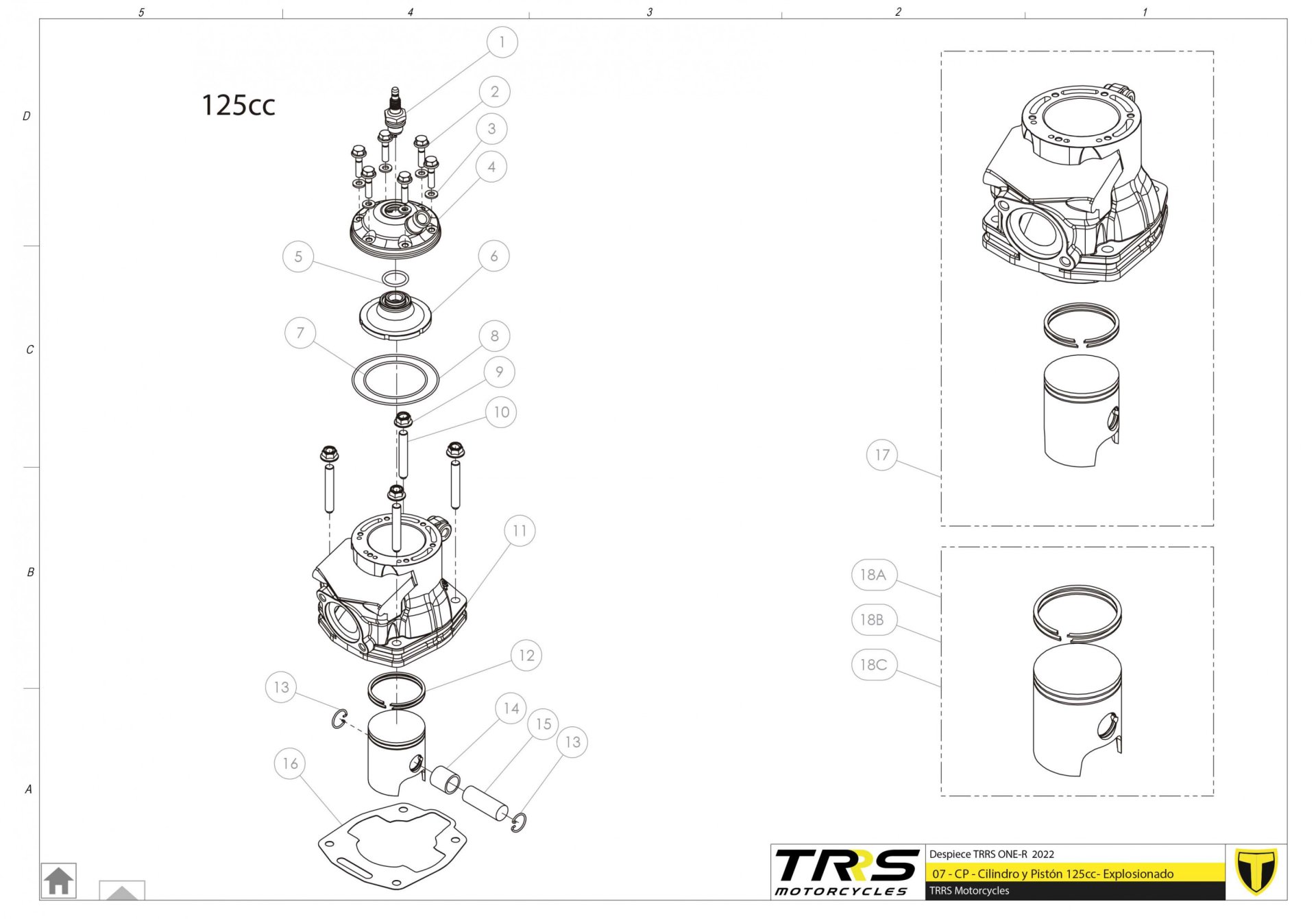 07MT-125 - CYLINDER AND PISTON 125CC